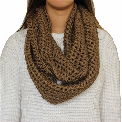 Hand Knitted  Brown Infinity Scarf
